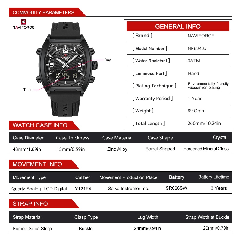 NAVIFORCE Men Dual Display Wat - Analog Quartz Watch 评论和价格