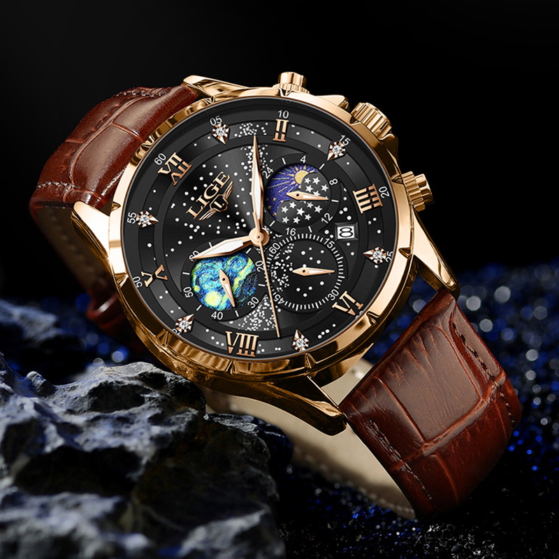 LIGE New 24 Hour Moon Phase Wa - Smartwatch Army Watches For Men 评论和价格