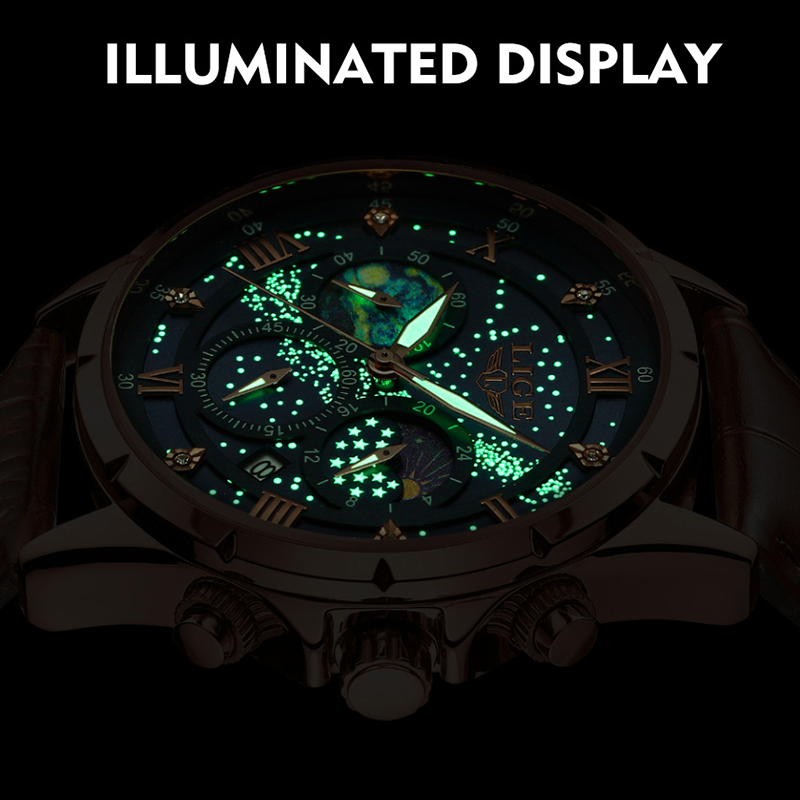 LIGE New 24 Hour Moon Phase Wa - Smartwatch Army Watches For Men 评论和价格