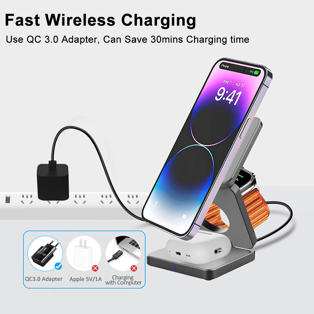 3 in 1 Foldable Magnetic Wirel - Smartwatch Watches Compatible With Iphone 评论和价格