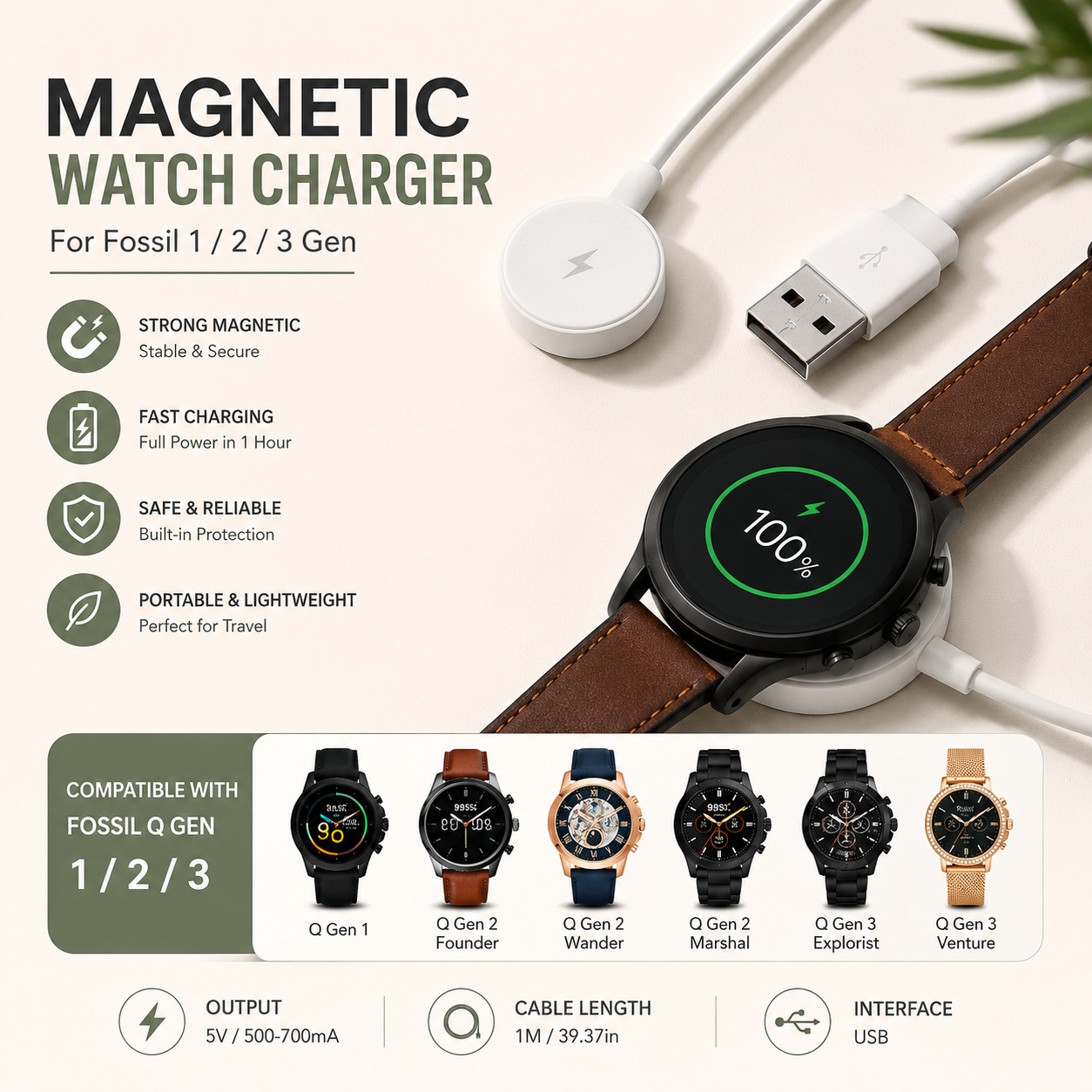 USB Watch Charger Adapter Smar - Fossil Watches Smartwatch Charger 评论和价格
