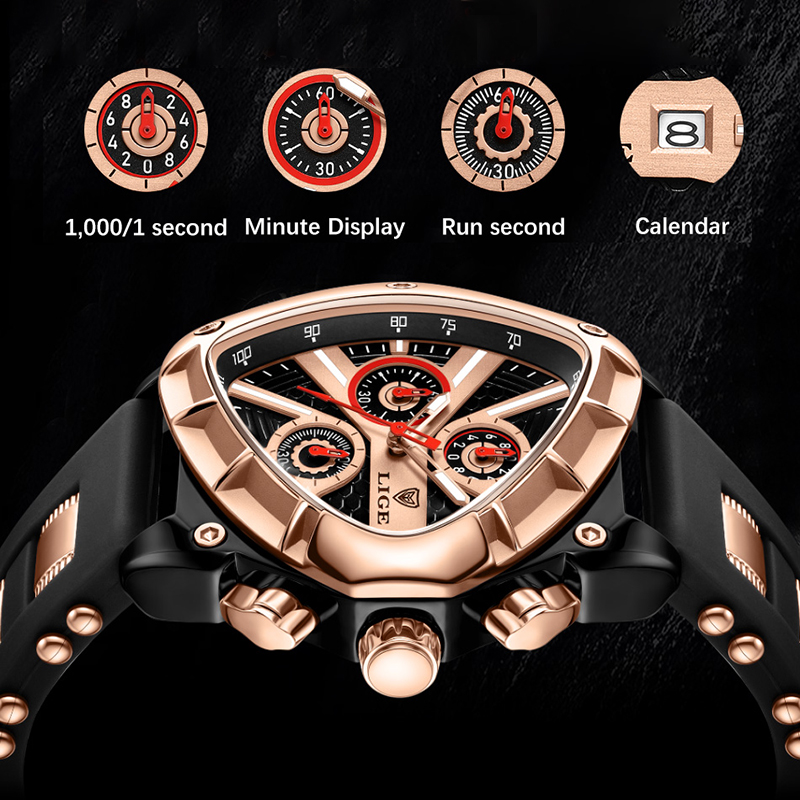 LIGE Fashion Men Watch Triangl - Smartwatch Army Watches For Men 评论和价格