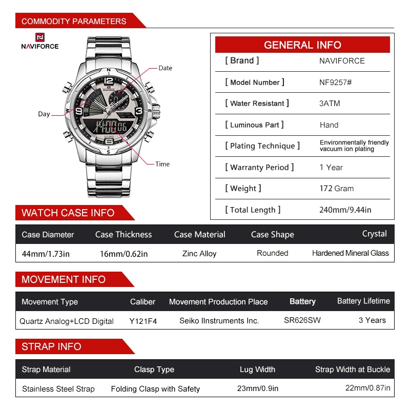 NAVIFORCE Men Dual Display Wat - Analog Quartz Watch 评论和价格